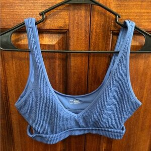Blue Textured Women's Swim Suit